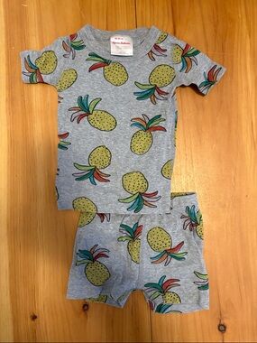 Hanna Andersson Gray Pineapple Print Kids Pajama Set with Multicolor Leaves
